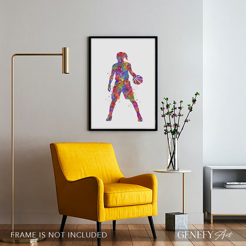 Female Basketball Player Watercolour Print