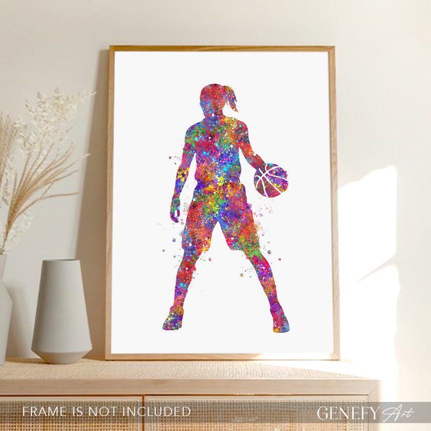 Female Basketball Player Watercolour Print