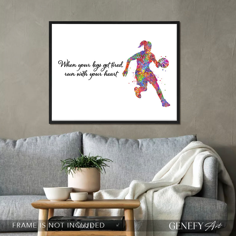 Female Basketball Player Inspirational Quote Watercolour Print