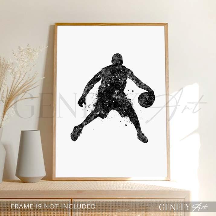Basketball Player Black and White Watercolour Print - Genefy Art