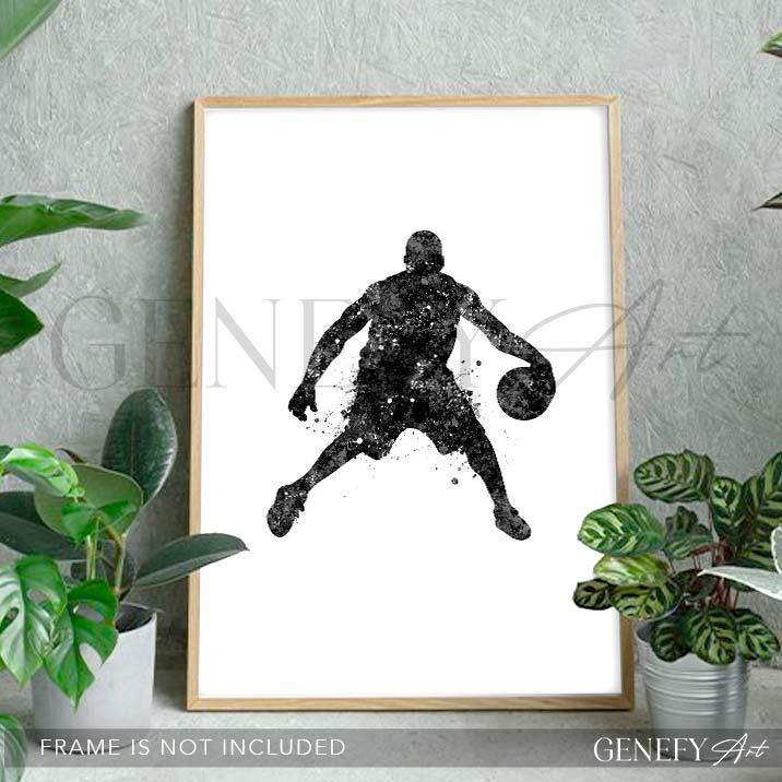 Basketball Player Black and White Watercolour Print - Genefy Art