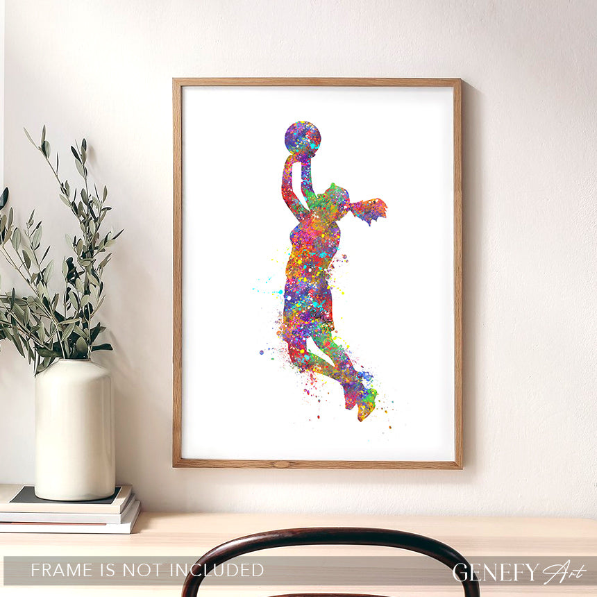 Female Basketball Player Watercolour Print