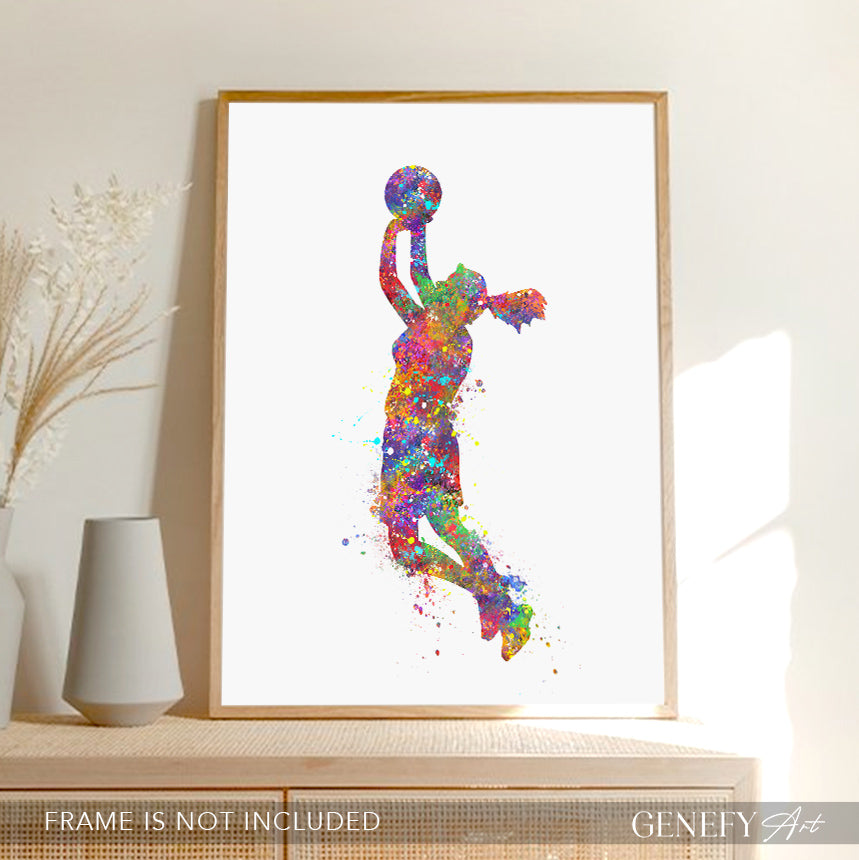 Female Basketball Player Watercolour Print