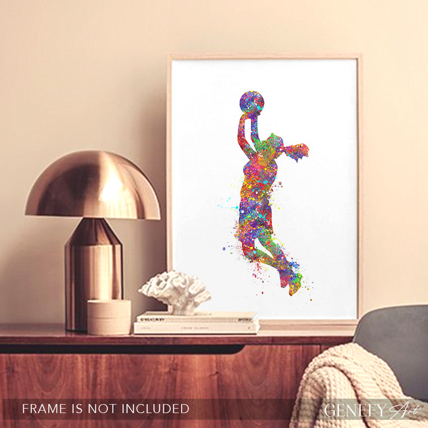 Female Basketball Player Watercolour Print