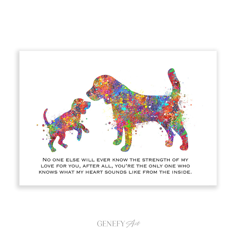 Beagle Mother and Puppy Love Quote Watercolour Print