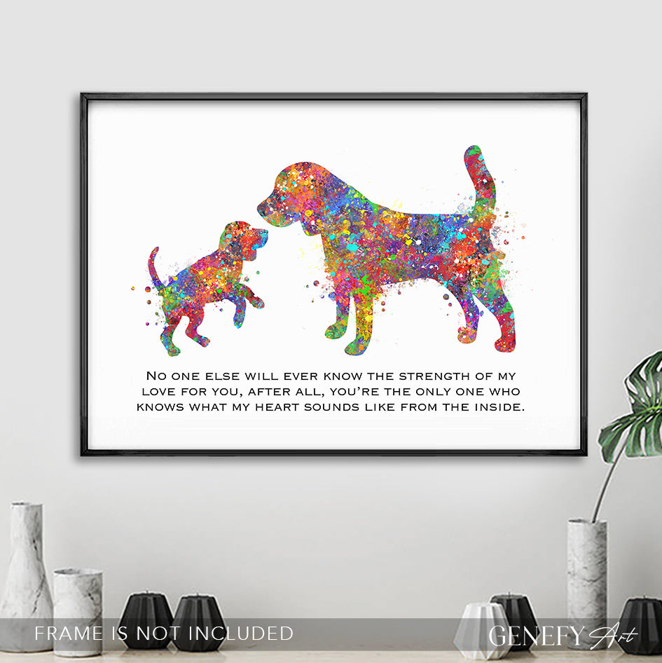Beagle Mother and Puppy Love Quote Watercolour Print