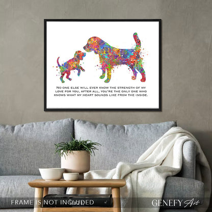 Beagle Mother and Puppy Love Quote Watercolour Print