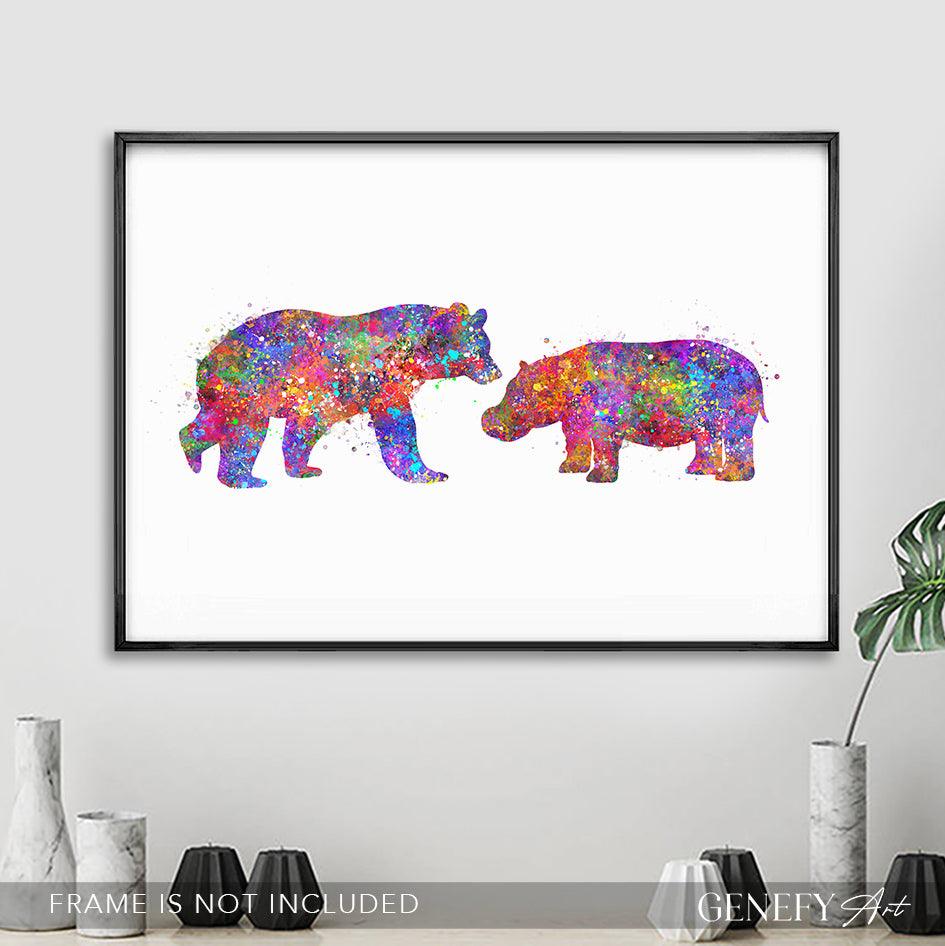 Bear and Hippo Watercolour Print - Genefy Art