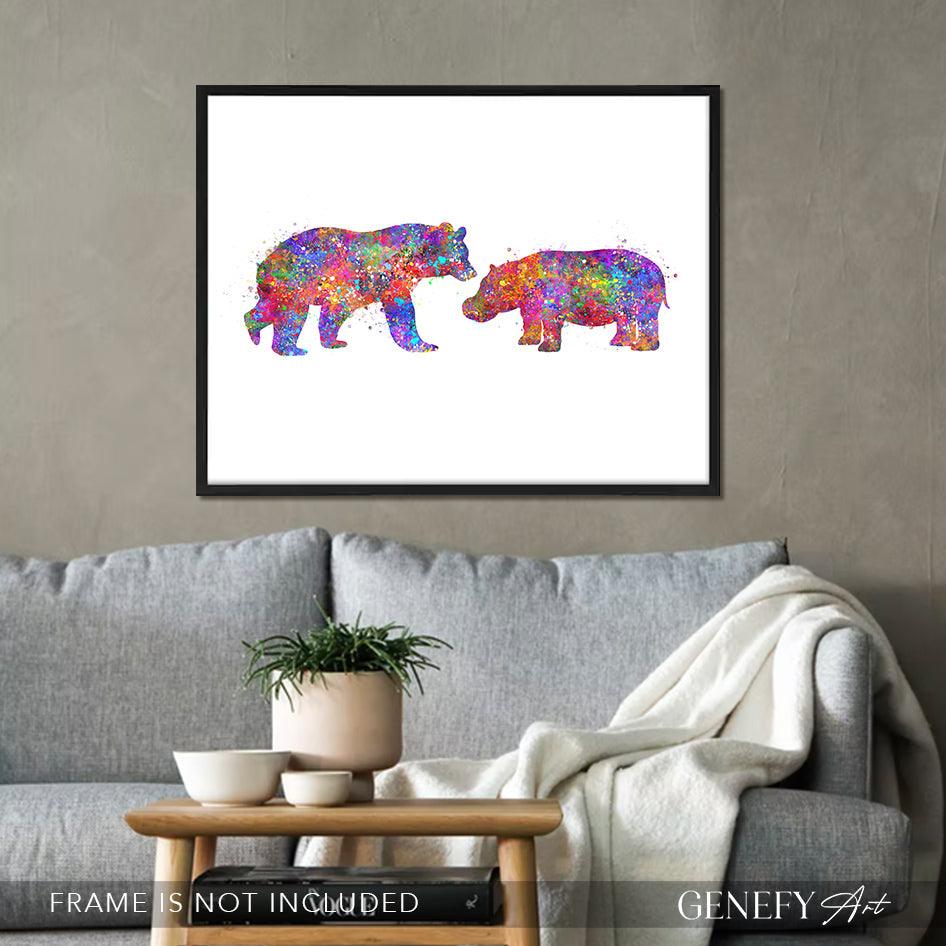 Bear and Hippo Watercolour Print - Genefy Art