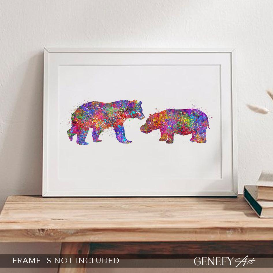 Bear and Hippo Watercolour Print - Genefy Art