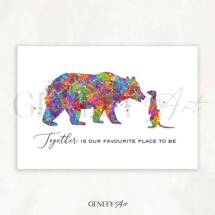 Bear and Meerkat Love Quote Watercolour Print - Genefy Art