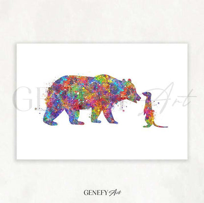 Bear and Meerkat Watercolour Print - Genefy Art