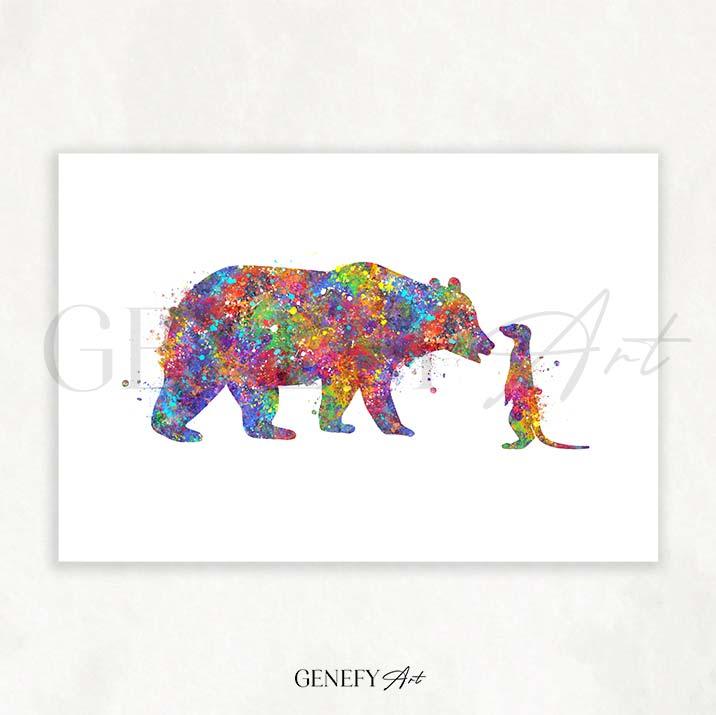 Bear and Meerkat Watercolour Print - Genefy Art