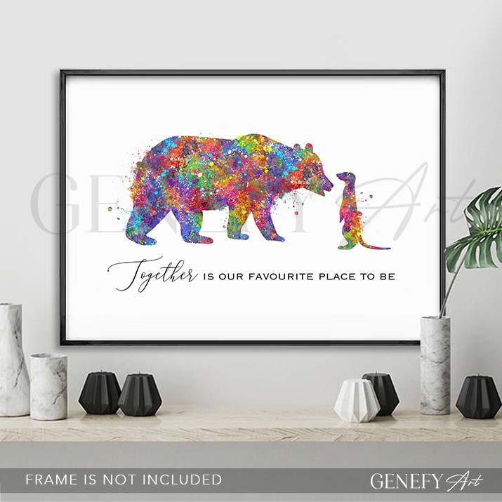 Bear and Meerkat Love Quote Watercolour Print - Genefy Art