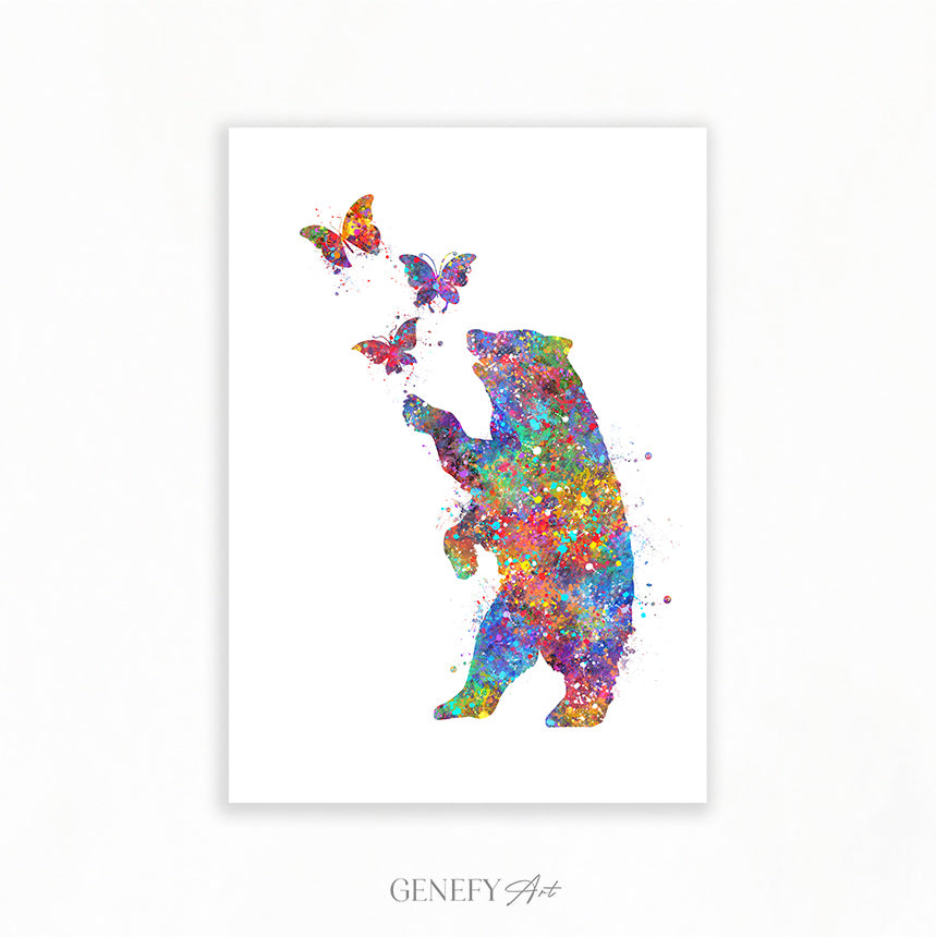 Bear and Butterflies Watercolour Print