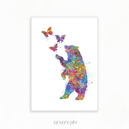 Bear and Butterflies Watercolour Print