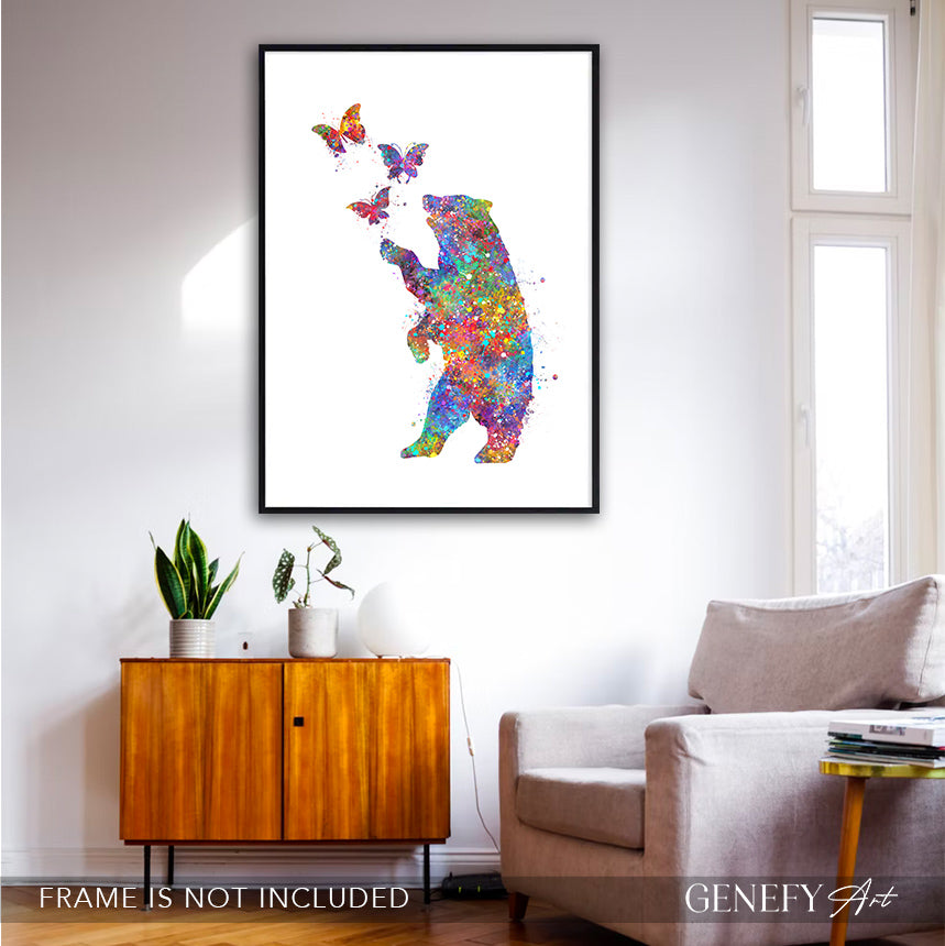 Bear and Butterflies Watercolour Print