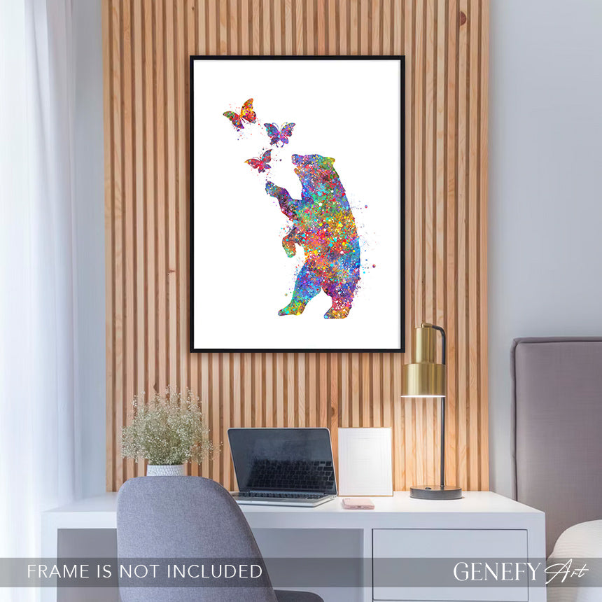 Bear and Butterflies Watercolour Print