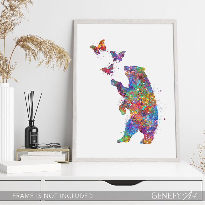 Bear and Butterflies Watercolour Print