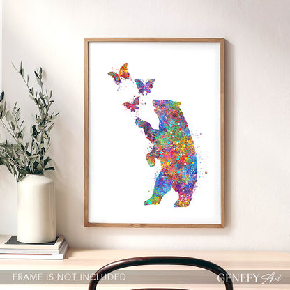 Bear and Butterflies Watercolour Print