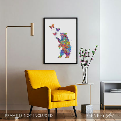 Bear and Butterflies Watercolour Print