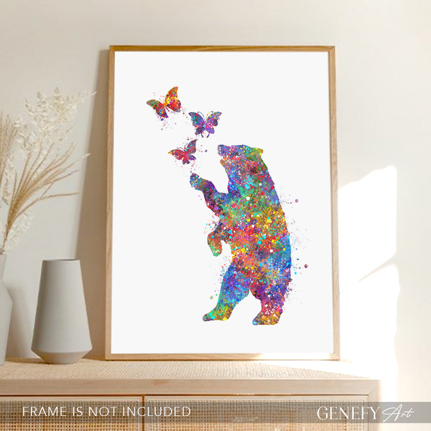 Bear and Butterflies Watercolour Print