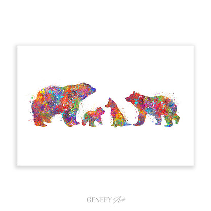 Bear Family with Fox Watercolour Print