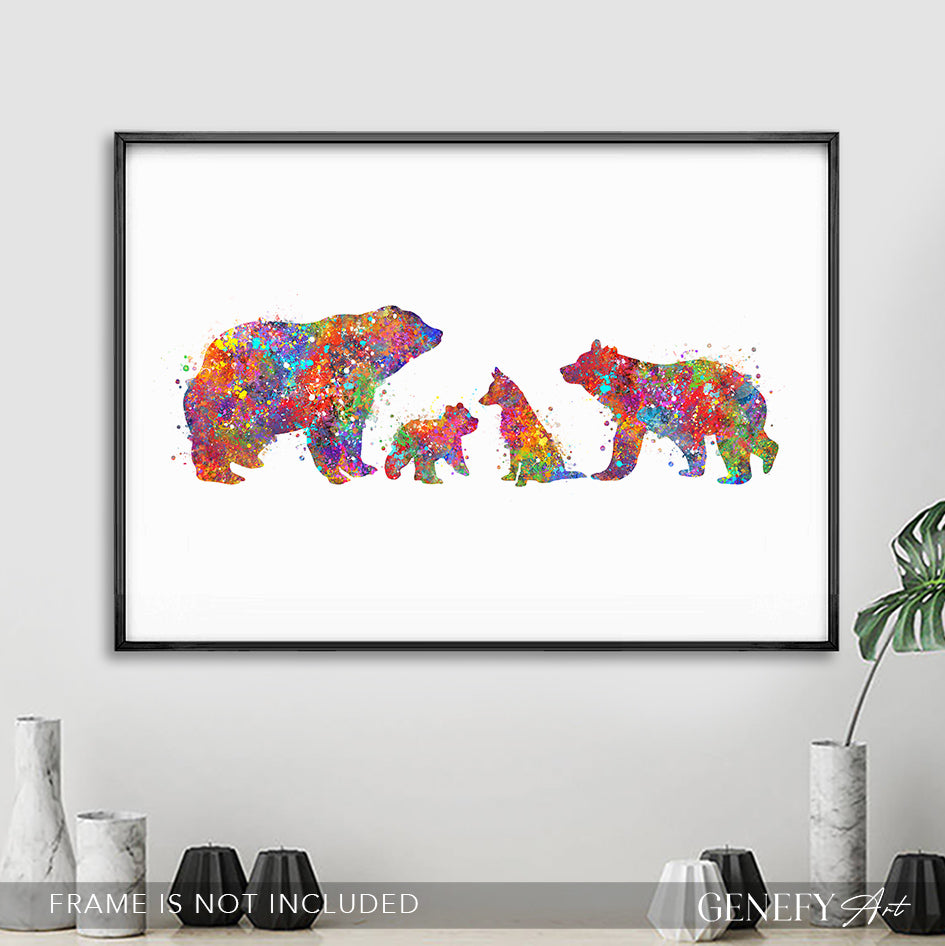 Bear Family with Fox Watercolour Print