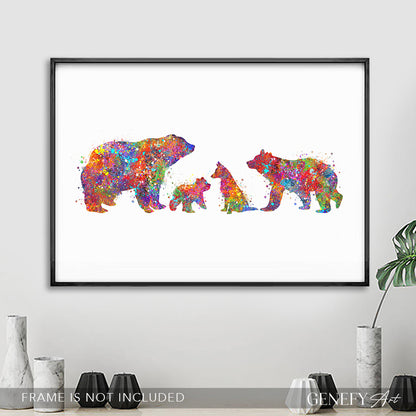 Bear Family with Fox Watercolour Print