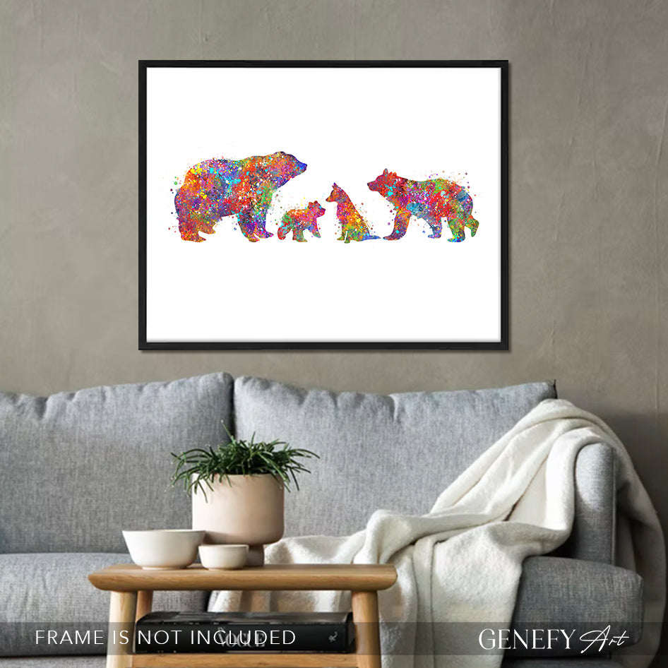Bear Family with Fox Watercolour Print