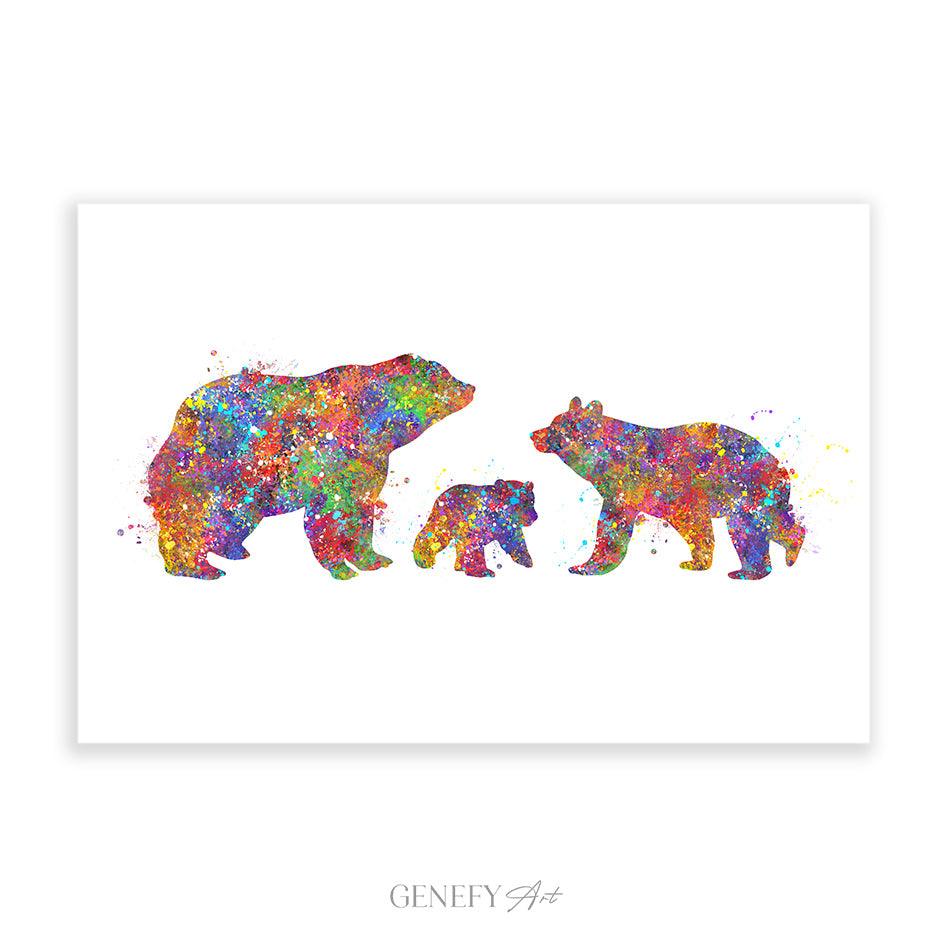 Bear Family of 3 Watercolour Print - Genefy Art