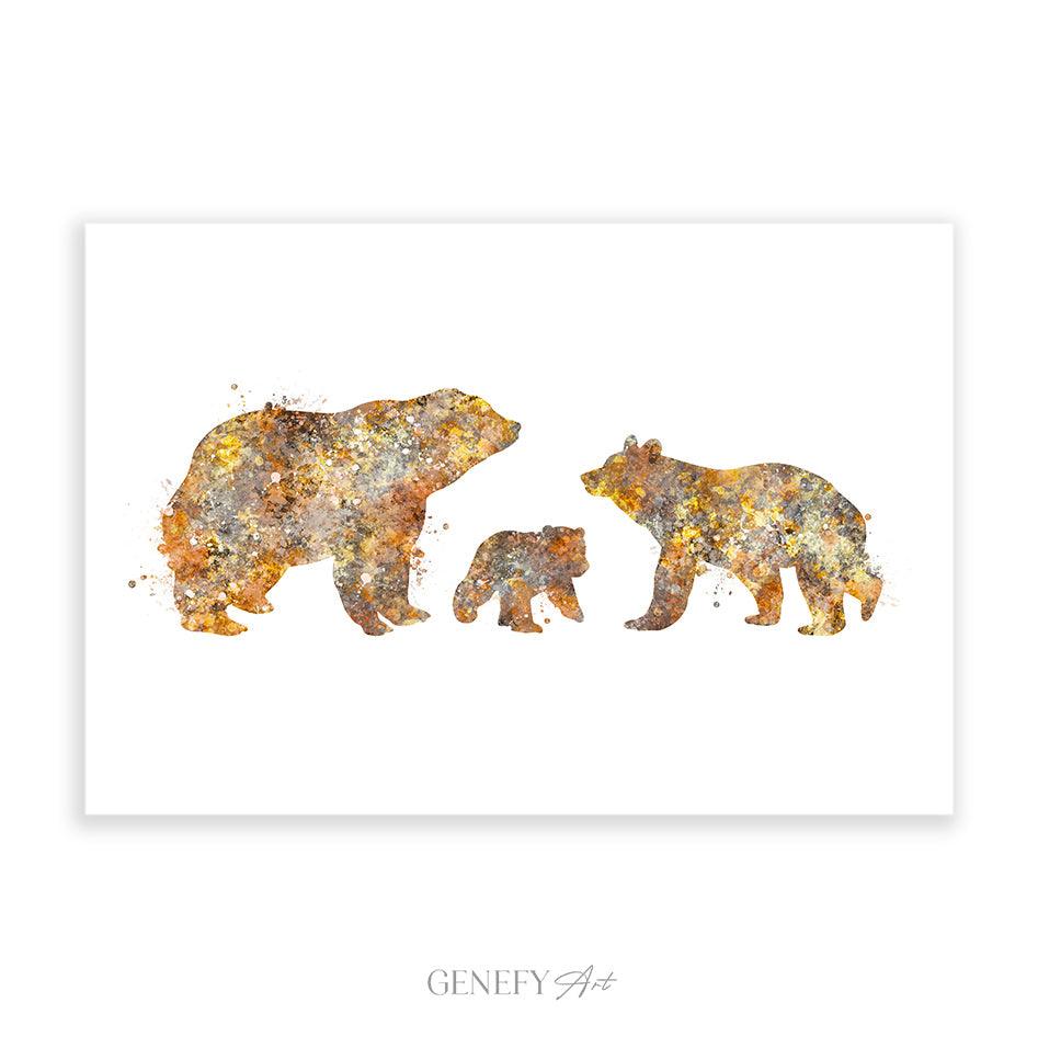 Bear Family of 3 Watercolour Print - Genefy Art