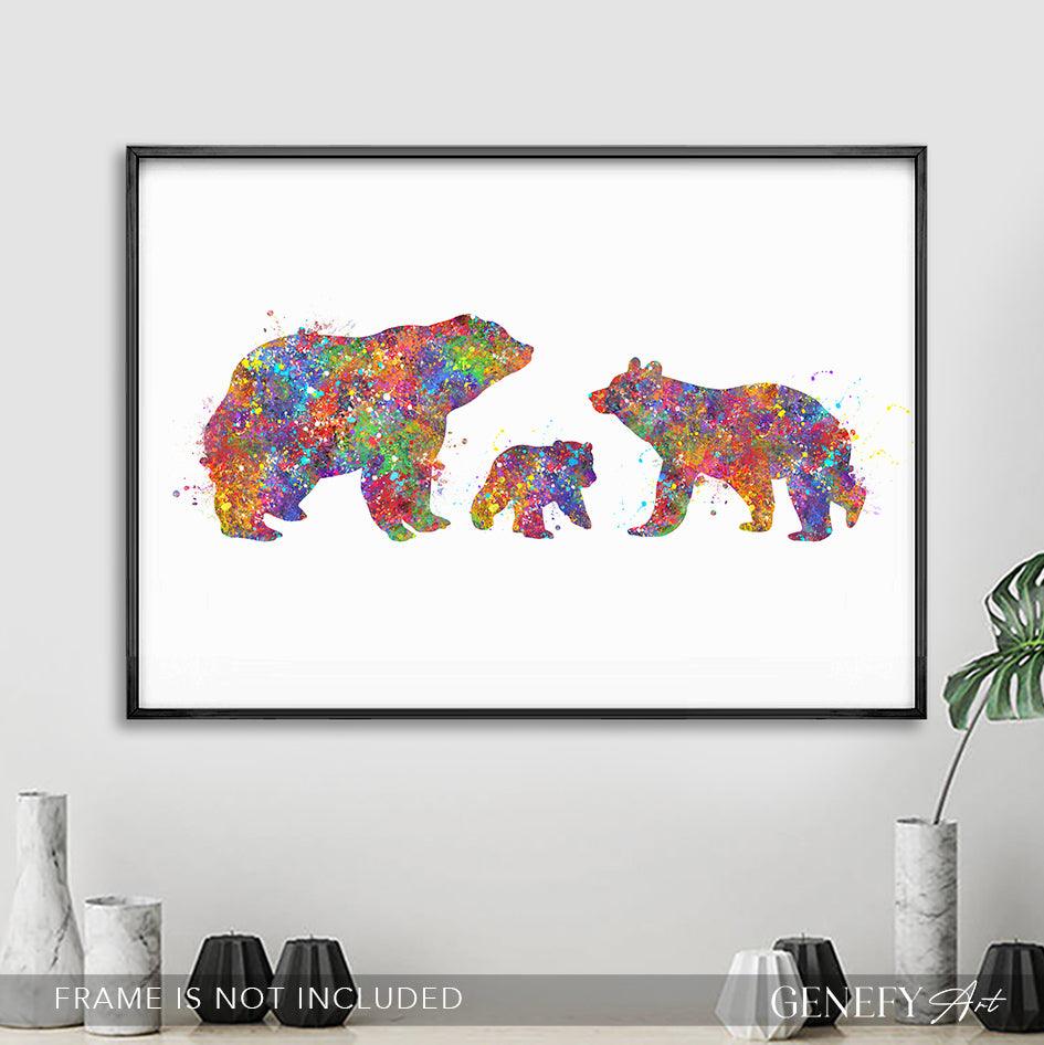 Bear Family of 3 Watercolour Print - Genefy Art