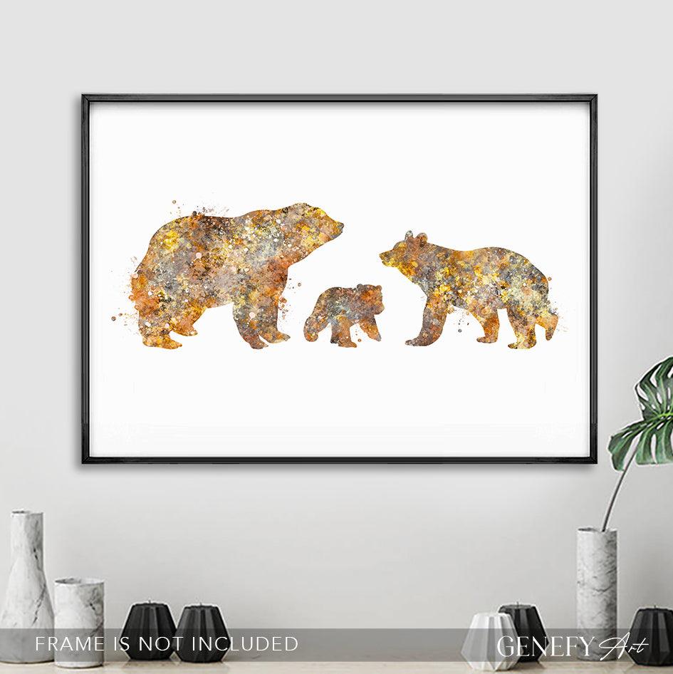 Bear Family of 3 Watercolour Print - Genefy Art