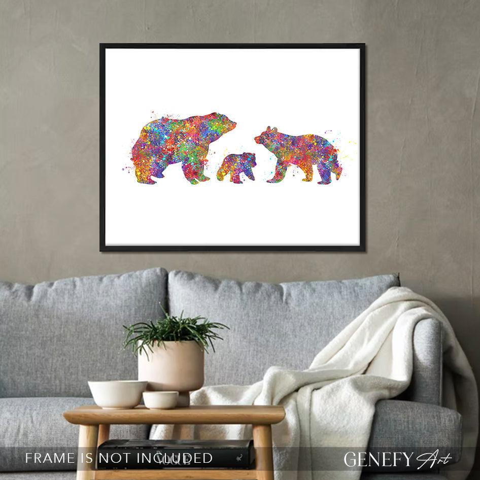 Bear Family of 3 Watercolour Print - Genefy Art