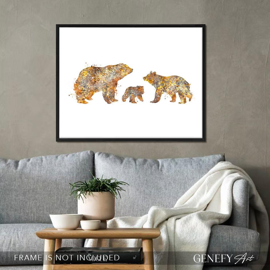 Bear Family of 3 Watercolour Print - Genefy Art