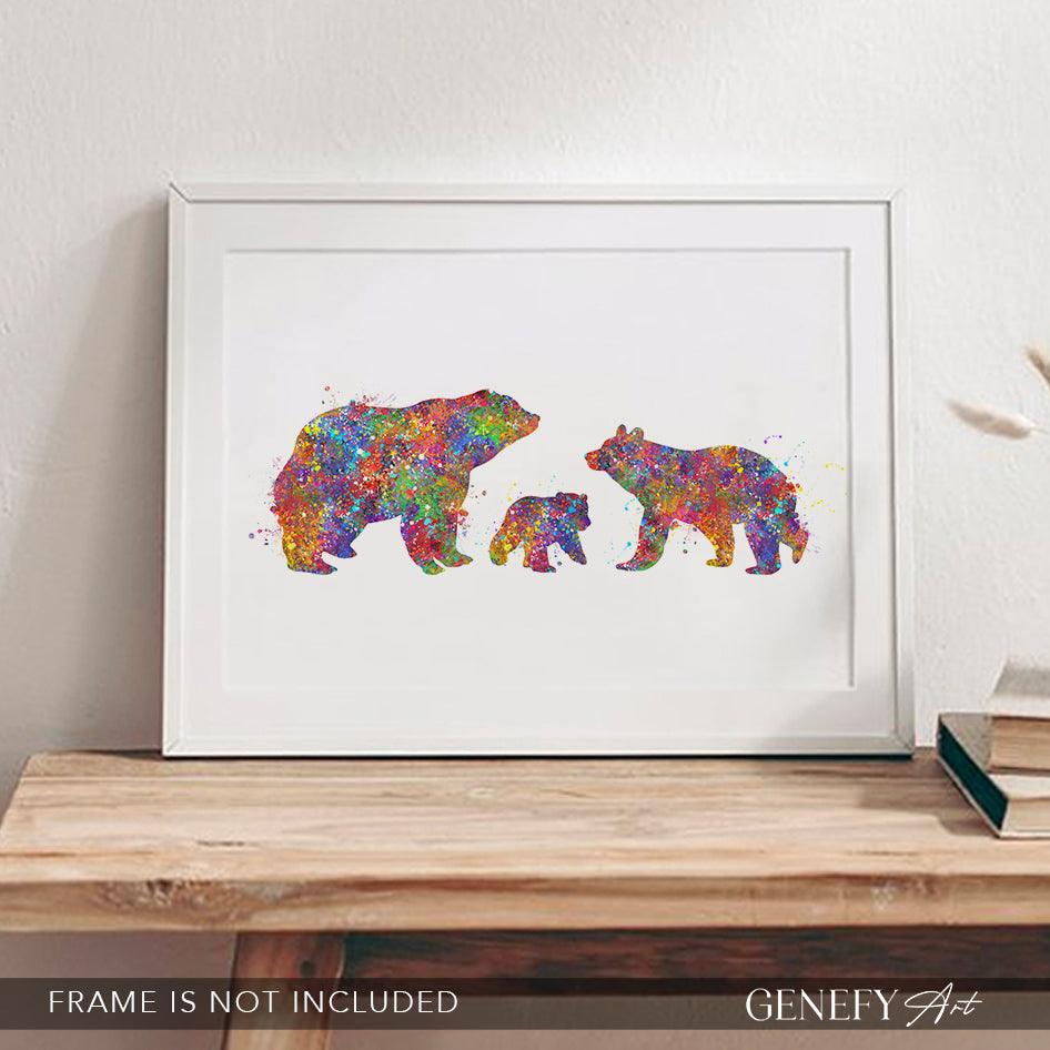 Bear Family of 3 Watercolour Print - Genefy Art