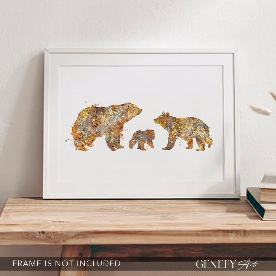 Bear Family of 3 Watercolour Print - Genefy Art