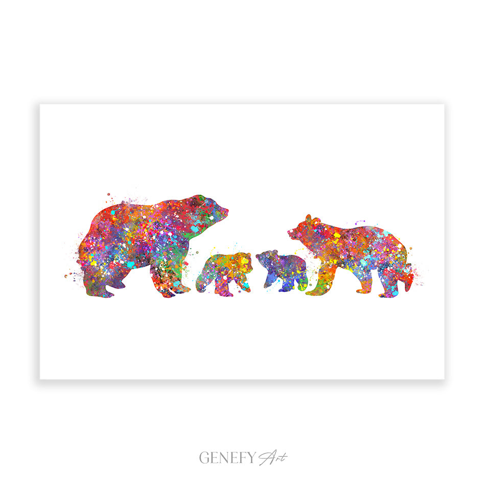 Bear Family of 4 Watercolour Print