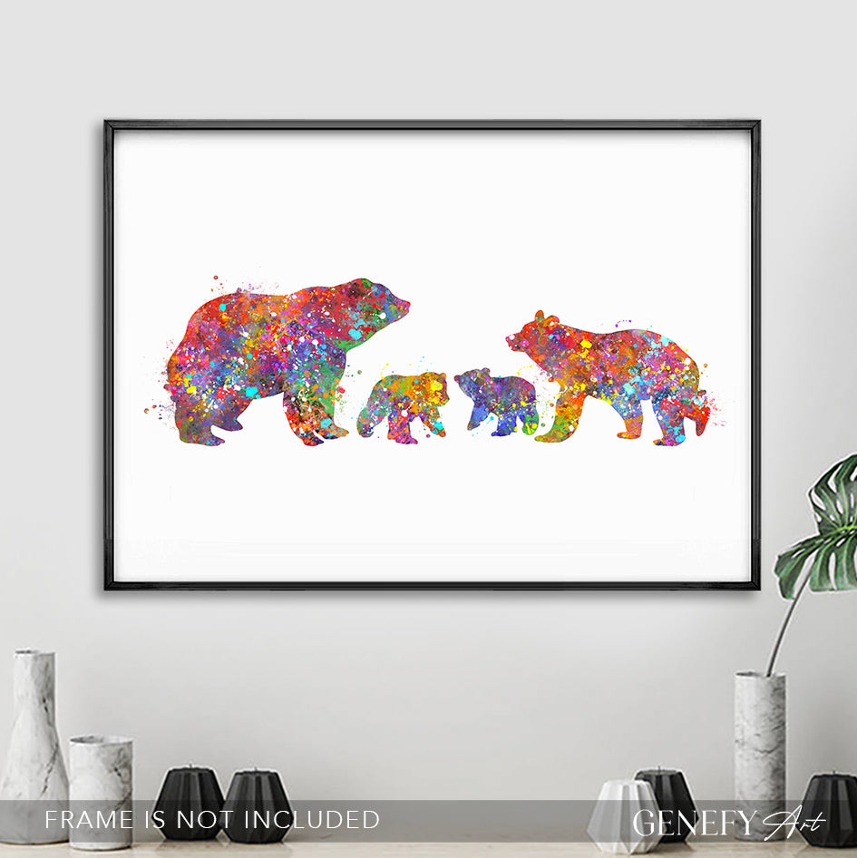 Bear Family of 4 Watercolour Print