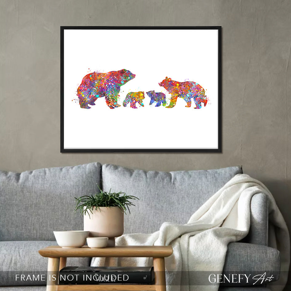 Bear Family of 4 Watercolour Print