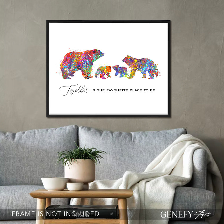 Bear Family of 4 Quote Watercolour Print