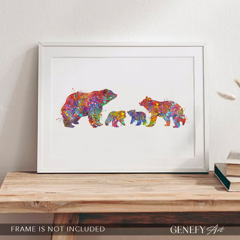 Bear Family of 4 Watercolour Print