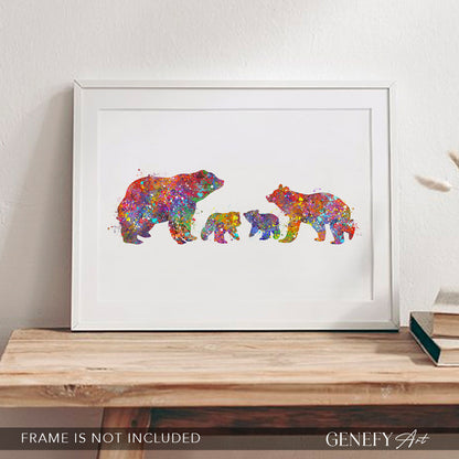 Bear Family of 4 Watercolour Print