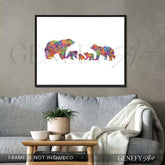 Bear Family of 5 Watercolour Print - Genefy Art