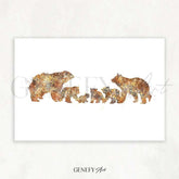Bear Family of 6 Watercolour Print - Genefy Art