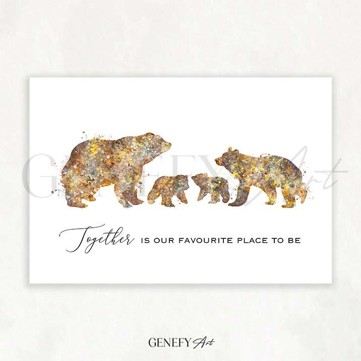 Bear Family Quote Watercolour Print - Genefy Art