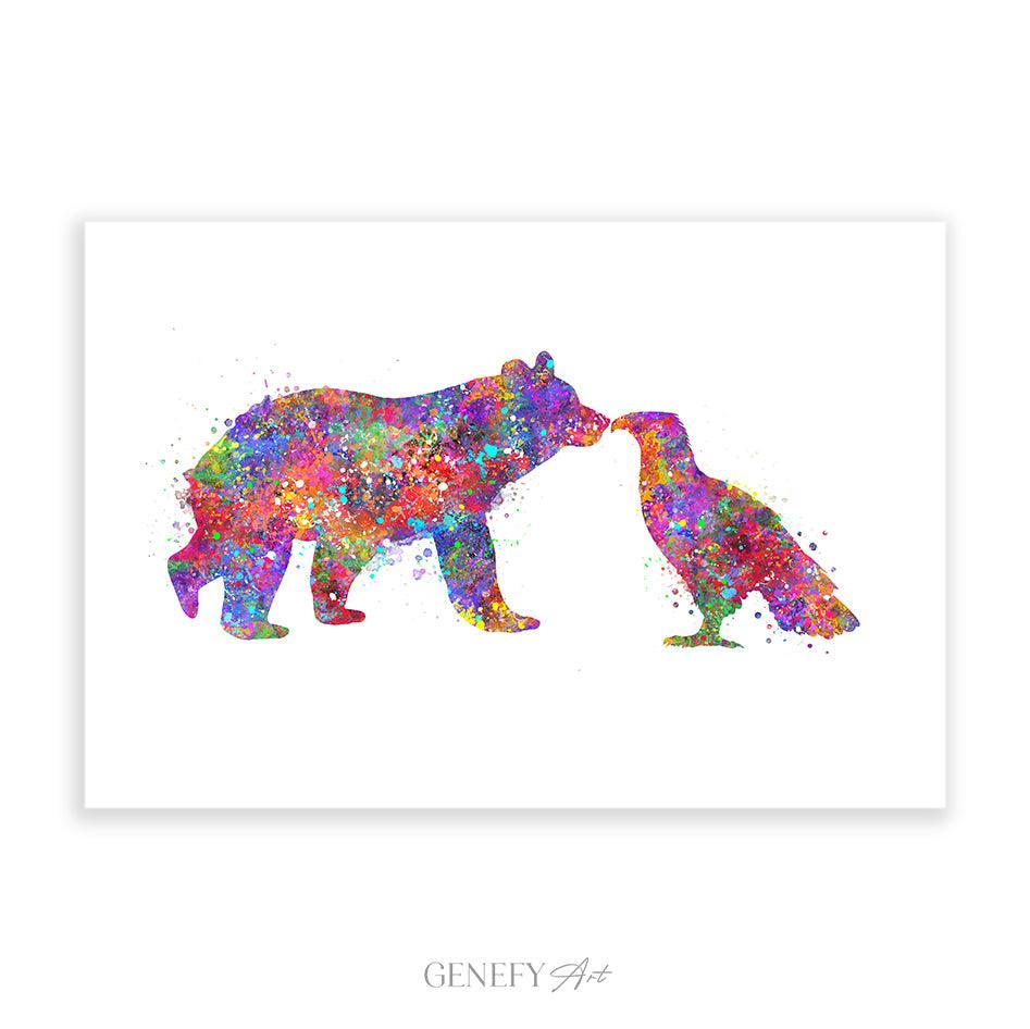 Bear and Eagle Watercolour Print - Genefy Art