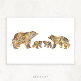 Bear Family of 4 Watercolour Art Print - Genefy Art