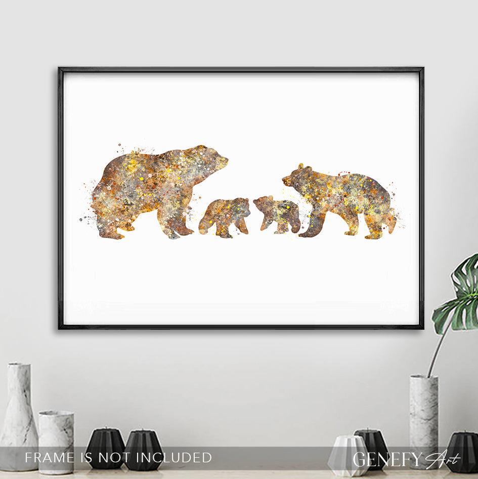 Bear Family of 4 Watercolour Art Print - Genefy Art